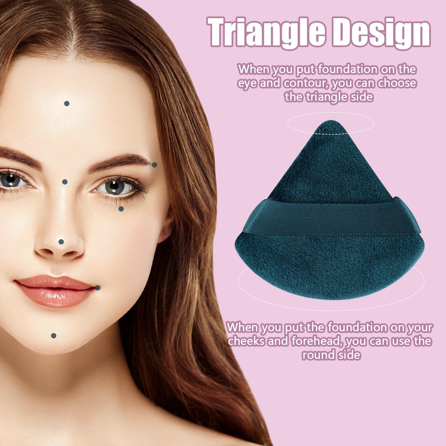 Pimoys 6 Pieces Powder Puff, Face Makeup Sponge Soft Velour Triangle Powder Puffs Beauty Sponge for Loose Powder (Black, Pink)