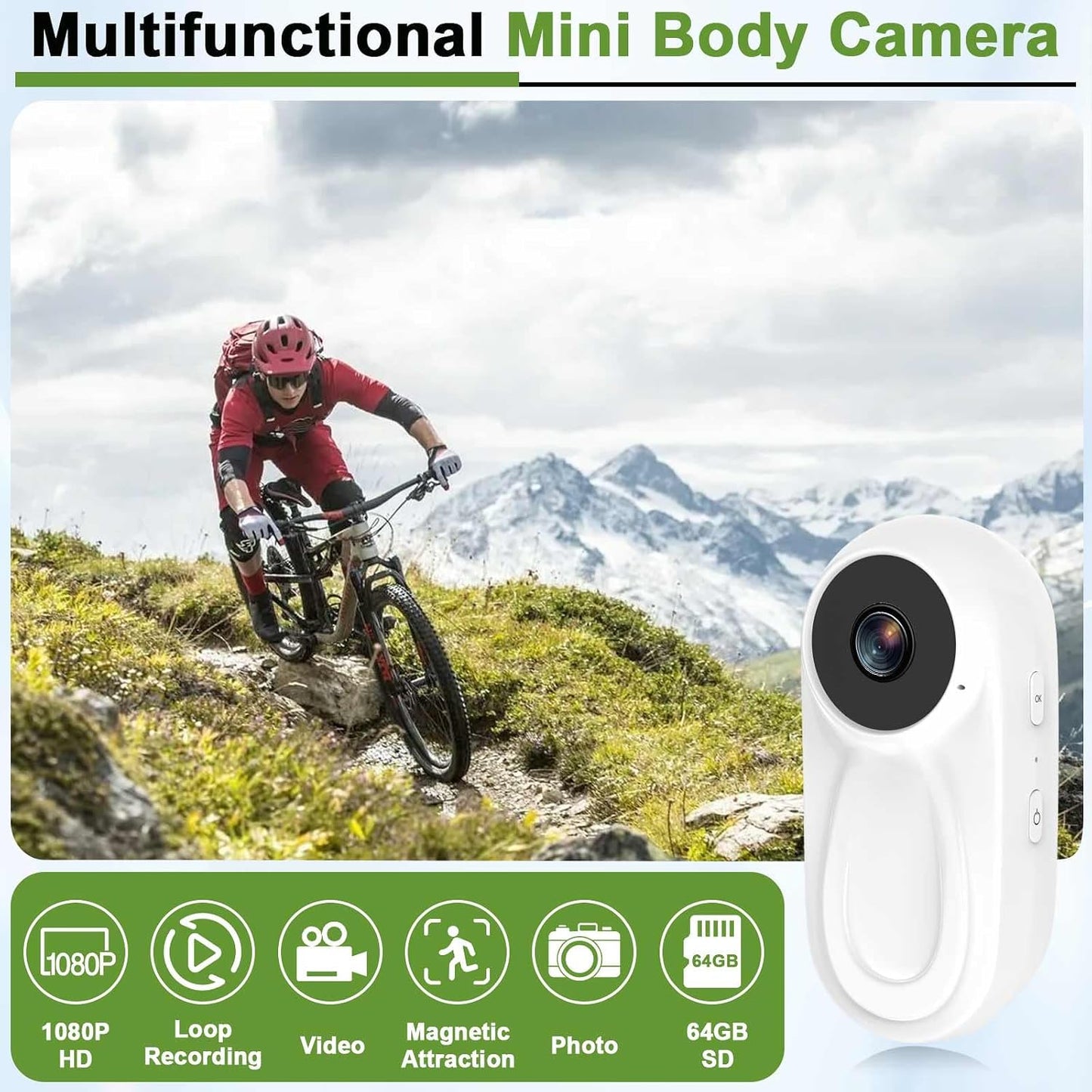 DJDAI Mini Body Camera 1080P Thumb Action Cameras Wearable Body Cam Built-in 64GB Card Hands Free Small Video Recorder Portable POV Camcorder with Magnetic Clip, Helmet Mount for Cycling, Travel, Pet