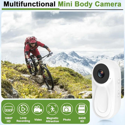 DJDAI Mini Body Camera 1080P Thumb Action Cameras Wearable Body Cam Built-in 64GB Card Hands Free Small Video Recorder Portable POV Camcorder with Magnetic Clip, Helmet Mount for Cycling, Travel, Pet
