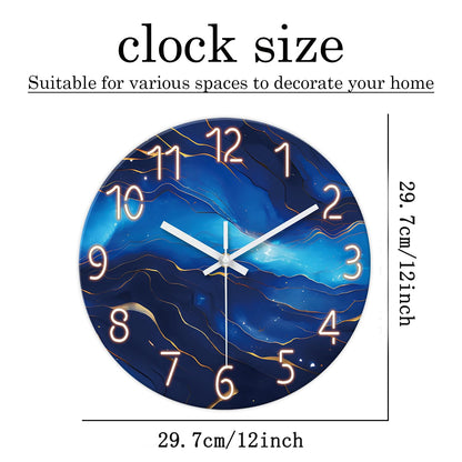 White Marble Glass Wall Clocks Battery Operated 12 Inch Abstract Decorative Analog Wall Clocks for Living Room Bedroom Office Silent Wall Clock Modern