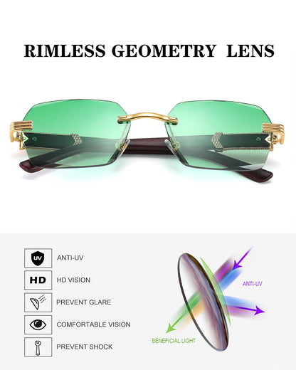 Pro Acme Rimless Rectangle Sunglasses for Men Women Hexagon Shade Eyewear Frameless y2k Glasses