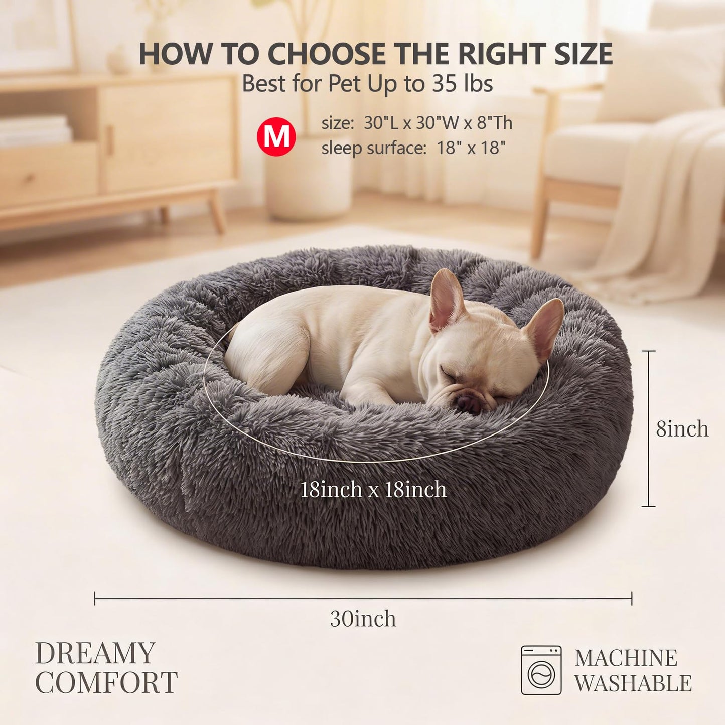 Small Calming Dogs Bed for Small Dogs Anti-Anxiety Machine Washable Fluffy Luxury Anti-Slip Waterproof Mute Base Warming Cozy Soft Pet Puppy Round Bed