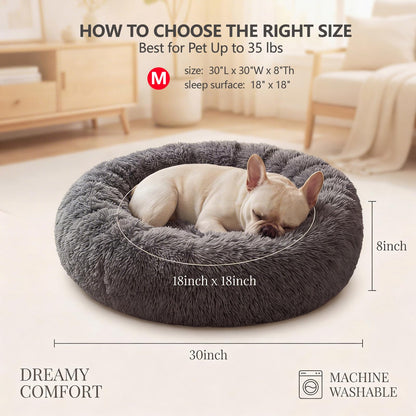 Small Calming Dogs Bed for Small Dogs Anti-Anxiety Machine Washable Fluffy Luxury Anti-Slip Waterproof Mute Base Warming Cozy Soft Pet Puppy Round Bed