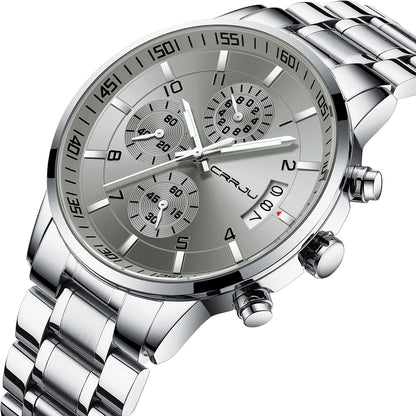 CRRJU Men's Fashion Stainless Steel Watches Date Waterproof Chronograph Wristwatches,Black Steel Band Waterproof Quartz Watch for Men
