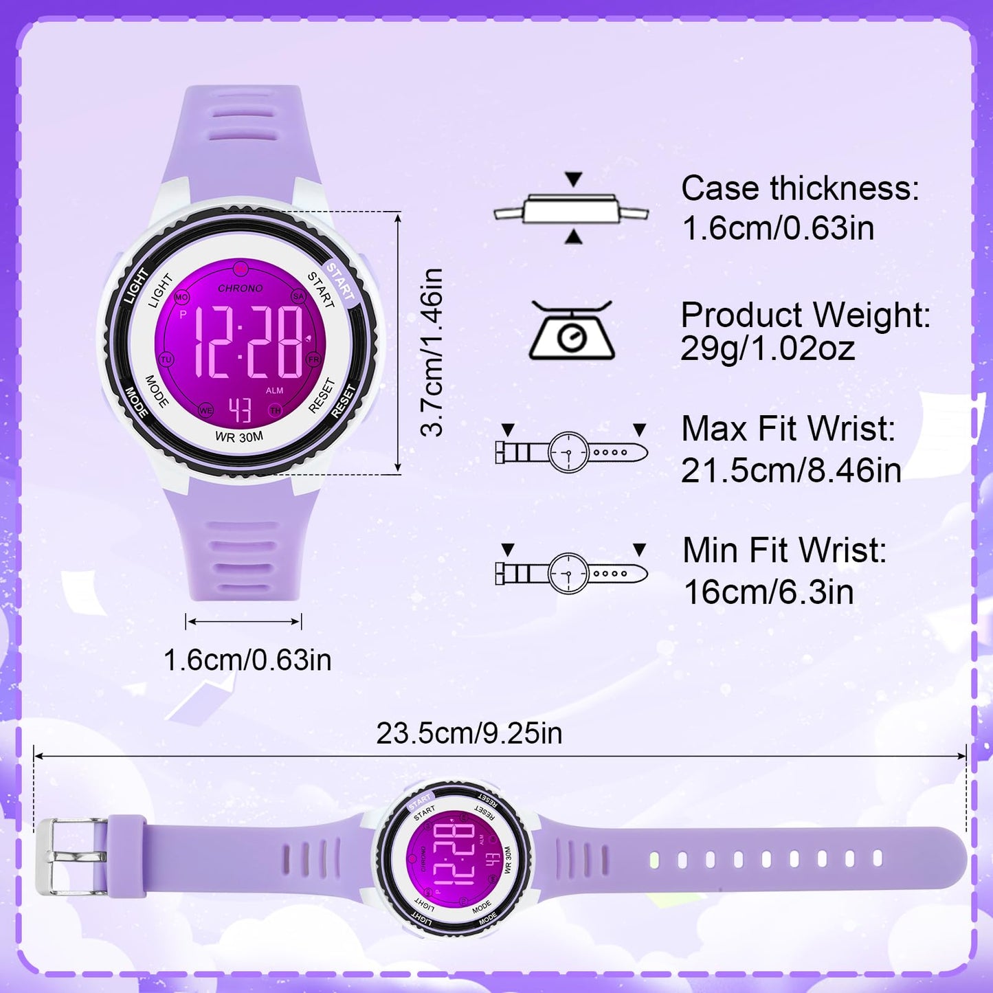 DTKID Digital Kids Watch 30 M Waterproof, 7 Color Lights Time Teaching Watch Easy to Read for Girls Boys 5-16