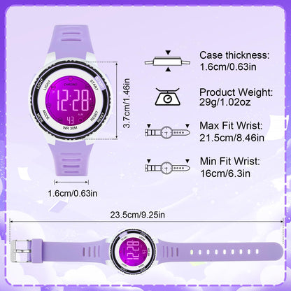 DTKID Digital Kids Watch 30 M Waterproof, 7 Color Lights Time Teaching Watch Easy to Read for Girls Boys 5-16