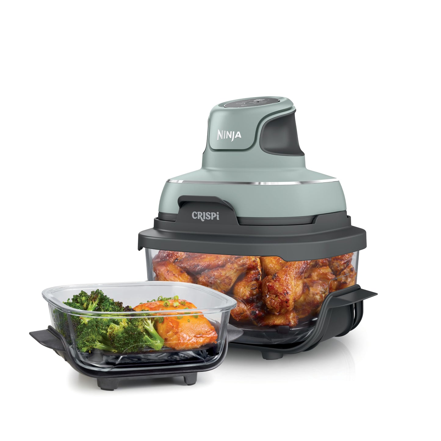 Ninja Crispi 4 in 1 Glass Air Fryer, 450°F, Non Toxic, 4QT and 6 Cup Containers with Lids, Dishwasher Safe, Cyberspace Gray, 1 Count, FN101GY