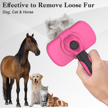Dipoo Self Cleaning Shedding Brush - Skin Friendly Grooming Tool for Dogs, Cats, and Puppies, Deshedding and Hair Removal for Long and Short Haired Pets, Black