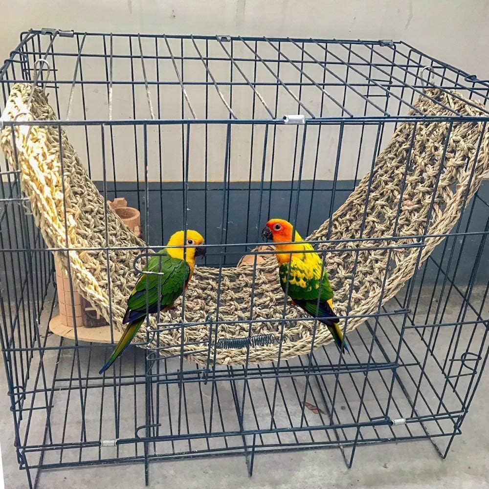 Bird Seagrass Mat 30 x 7 Inch Parrot Natural Seagrass Woven Net Hammock Parakeet Climbing Rope Ladder Mat Chew Toys Cage Accessories for Pigeon Macaw Cockatiel Conure Cockatoo Rat Bearded Dragon