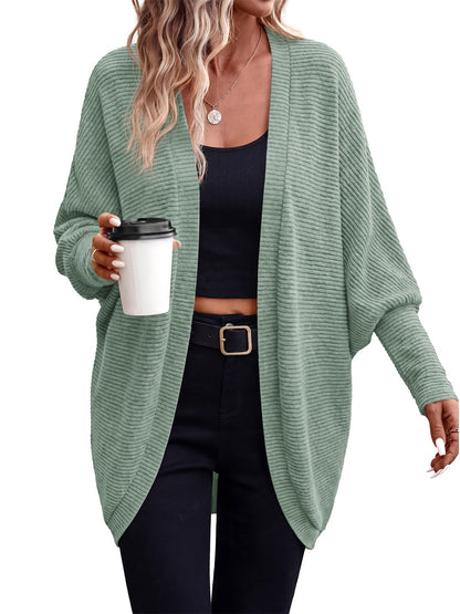 PRETTYGARDEN Batwing Long Sleeve Lightweight Cardigan Sweaters for Women | Casual Open Front Long Cardigans, Loose Fit Soft Ribbed Knit Light Weight Sweater, Fashion Early Fall Clothes, Travel Outfits
