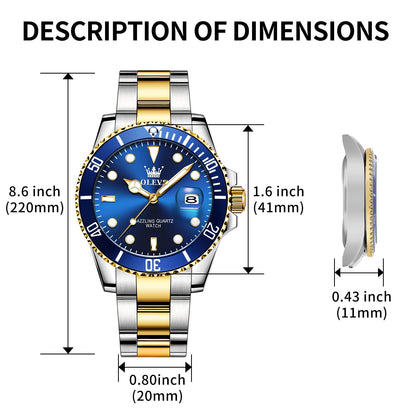 OLEVS Luxury Watches for Men Big Face Stainless Steel Business Dress Analog Quartz Watch with Day Waterproof Luminous Mens Wrist Watch