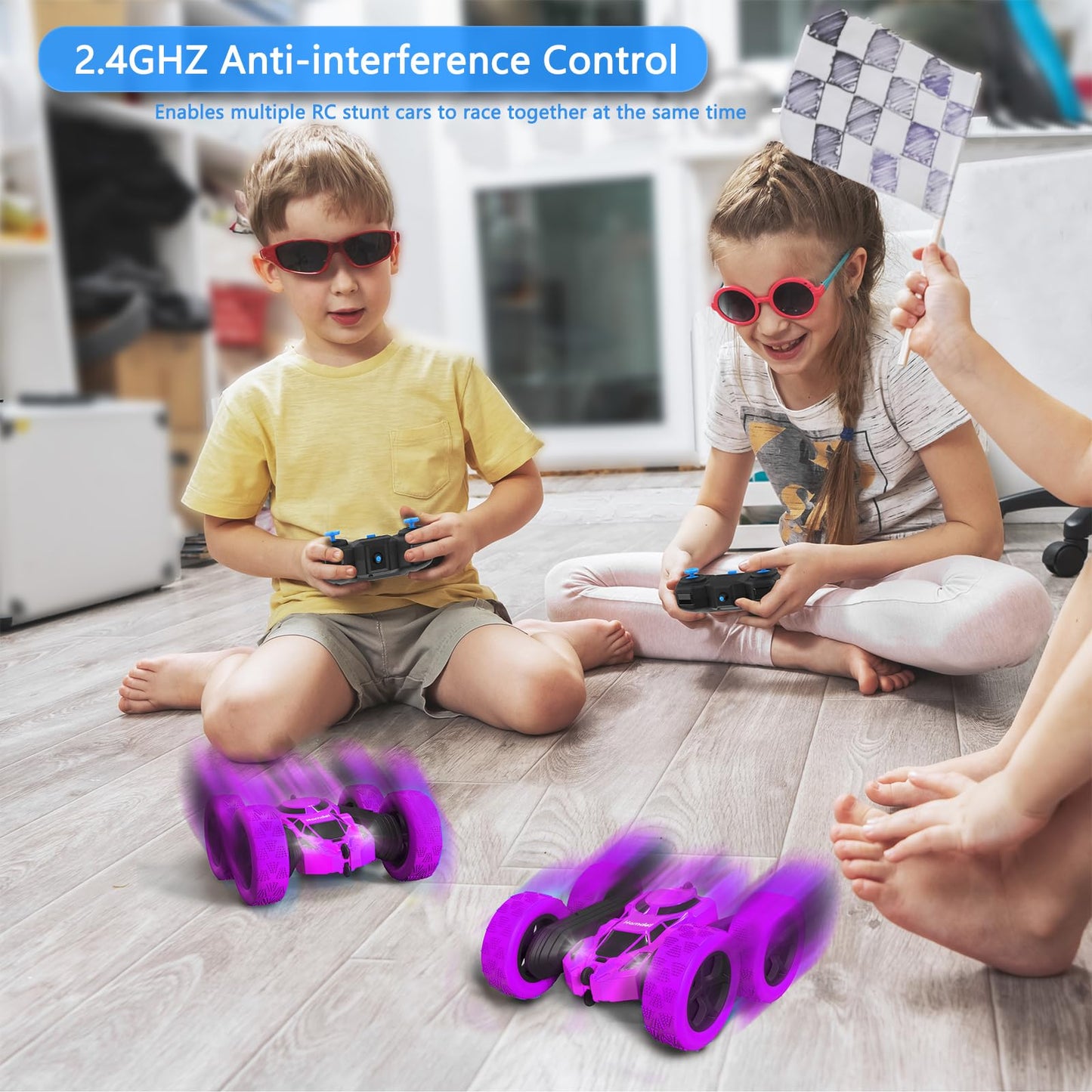 Hamdol Remote Control Car for Kids, 360° Rotating Double-Sided RC Car with LED Headlights, 4WD 2.4GHz Electric Rechargeable Toy Vehicle for Boys and Girls, Perfect Birthday