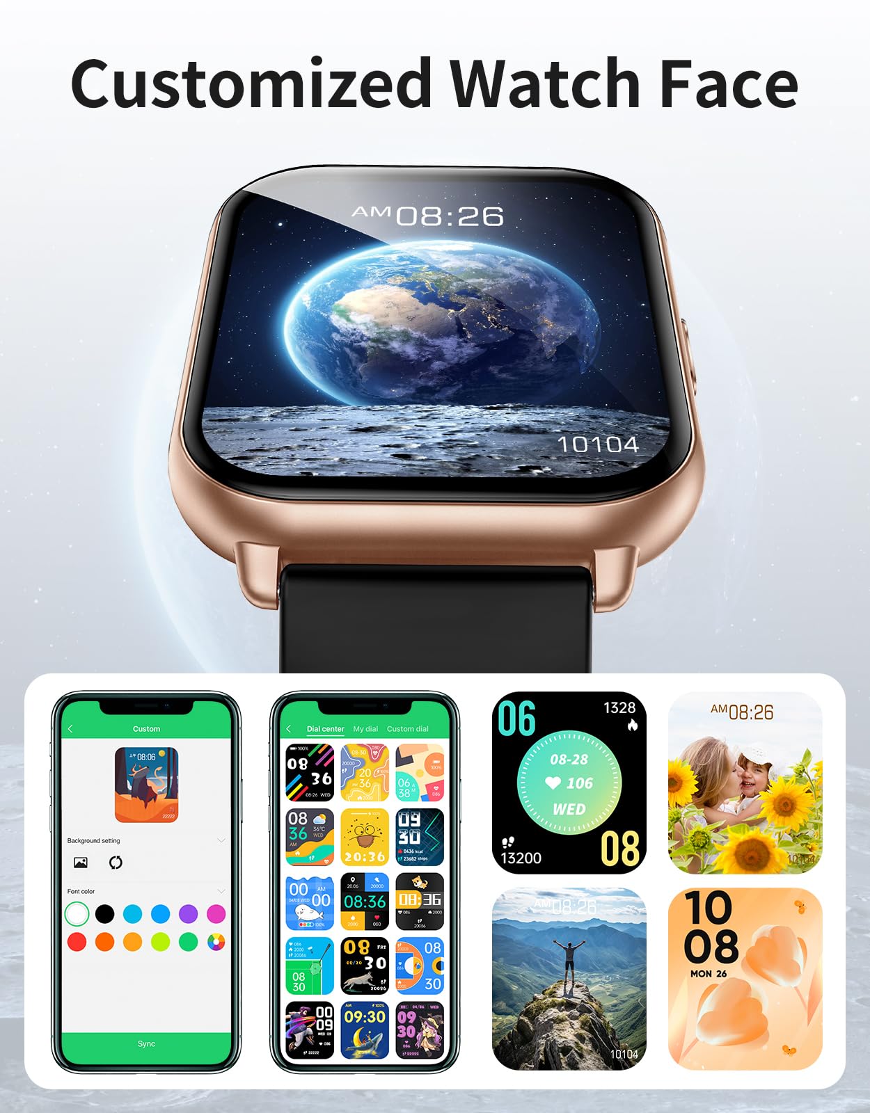 RUIMEN Smart Watches for Women Men (Answer/Make Calls, 2 Bands Included), 1.8" Smartwatch for iOS/Android Phones, Fitness Tracker Heart Rate/Sleep Monitor Digital Watch Waterproof Milky White