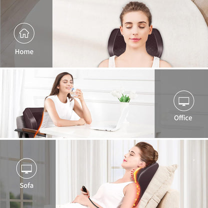 Boriwat Back Massager with Heat, 3D Kneading Massage Pillow for Back, Neck, Shoulder, Leg Pain Relief Deep Tissue, Gifts for Women Men Mom Dad
