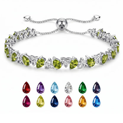 Birthstone Bracelets for Women, Pear Cut Tennis Bracelet 925 Sterling Silver, 6-9 Inch Adjustable Celtic Knot, Anniversary Birthday Jewelry Gifts for Women