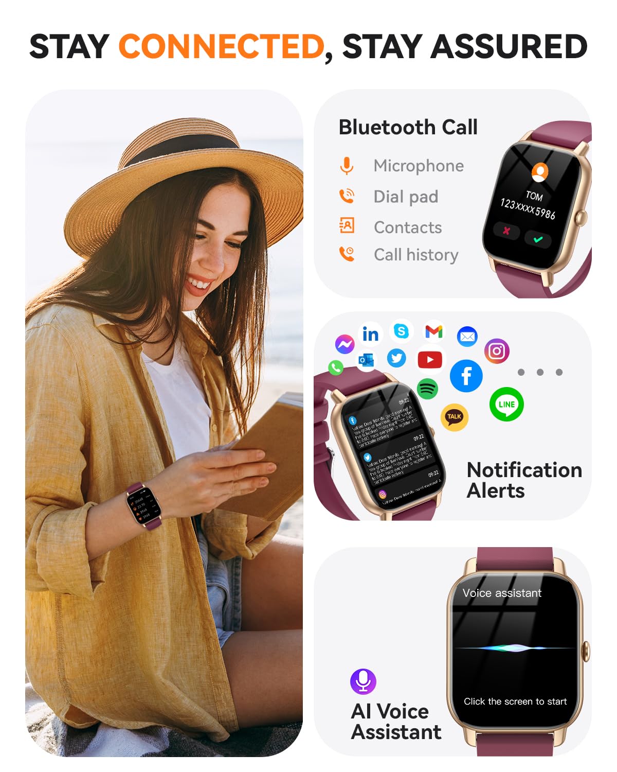Smart Watches for Men Women, Fitness Tracker with Activity Counter/Sleep Monitor, IP68 Waterproof Smart Watch for Android iPhone iOS Compatible (Jet Black, 1.83)