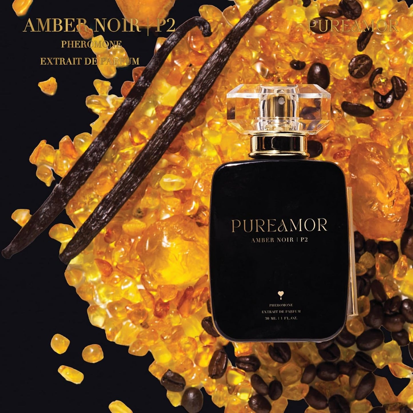 Pheromone Perfume for Women, Amber Noir Extrait de Parfum - Long Lasting Vanilla Amber Scent, 30% High Concentration, Full Size Fragrance Spray, 1.0 oz / 30 ml