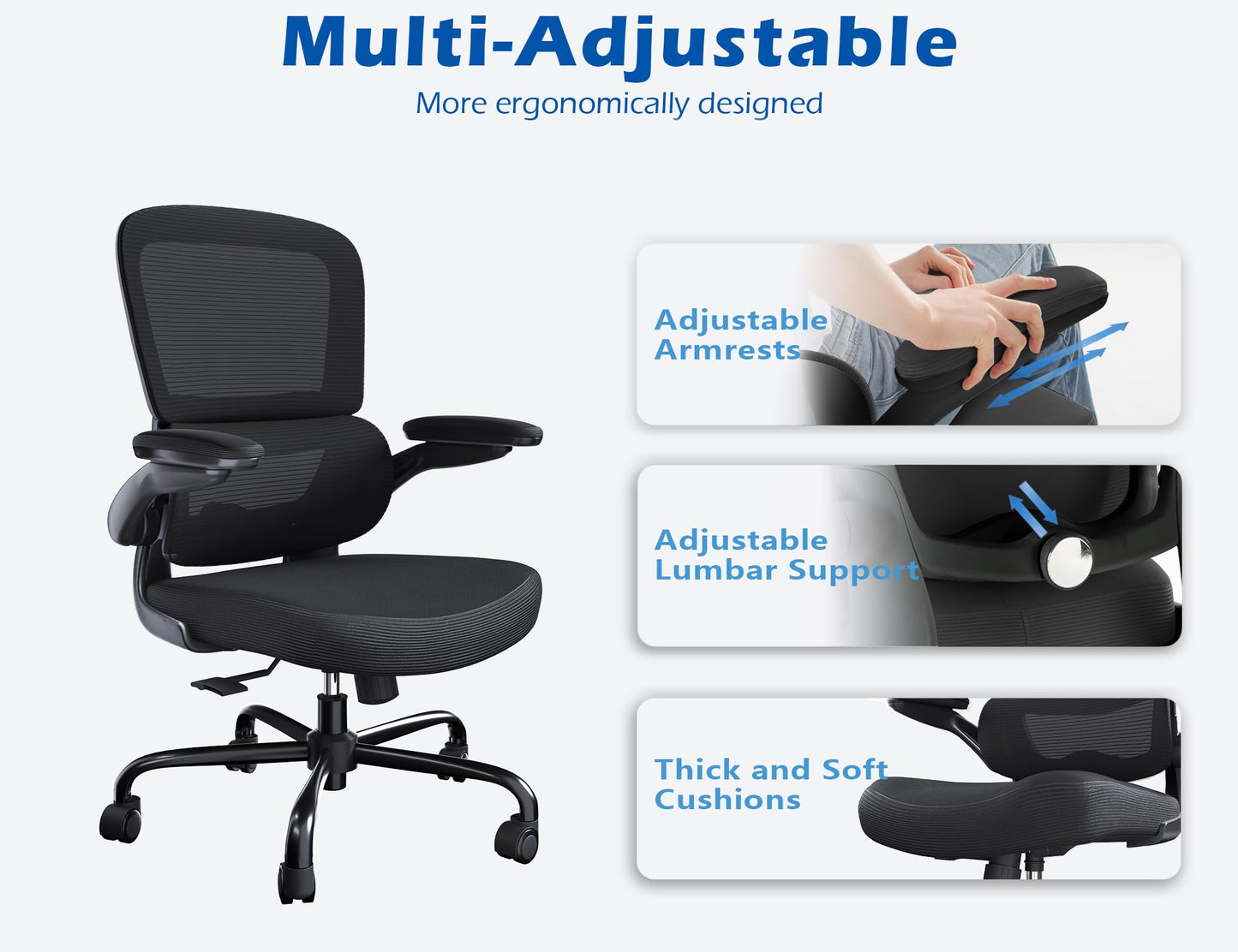 TRALT Ergonomic Office Chair - Desk Chair with Adjustable Lumbar Support Computer Chair - Mesh Comfy Chair with Flip-up Armrests - Gaming Chairs for Adults Home Office (Leather, White)