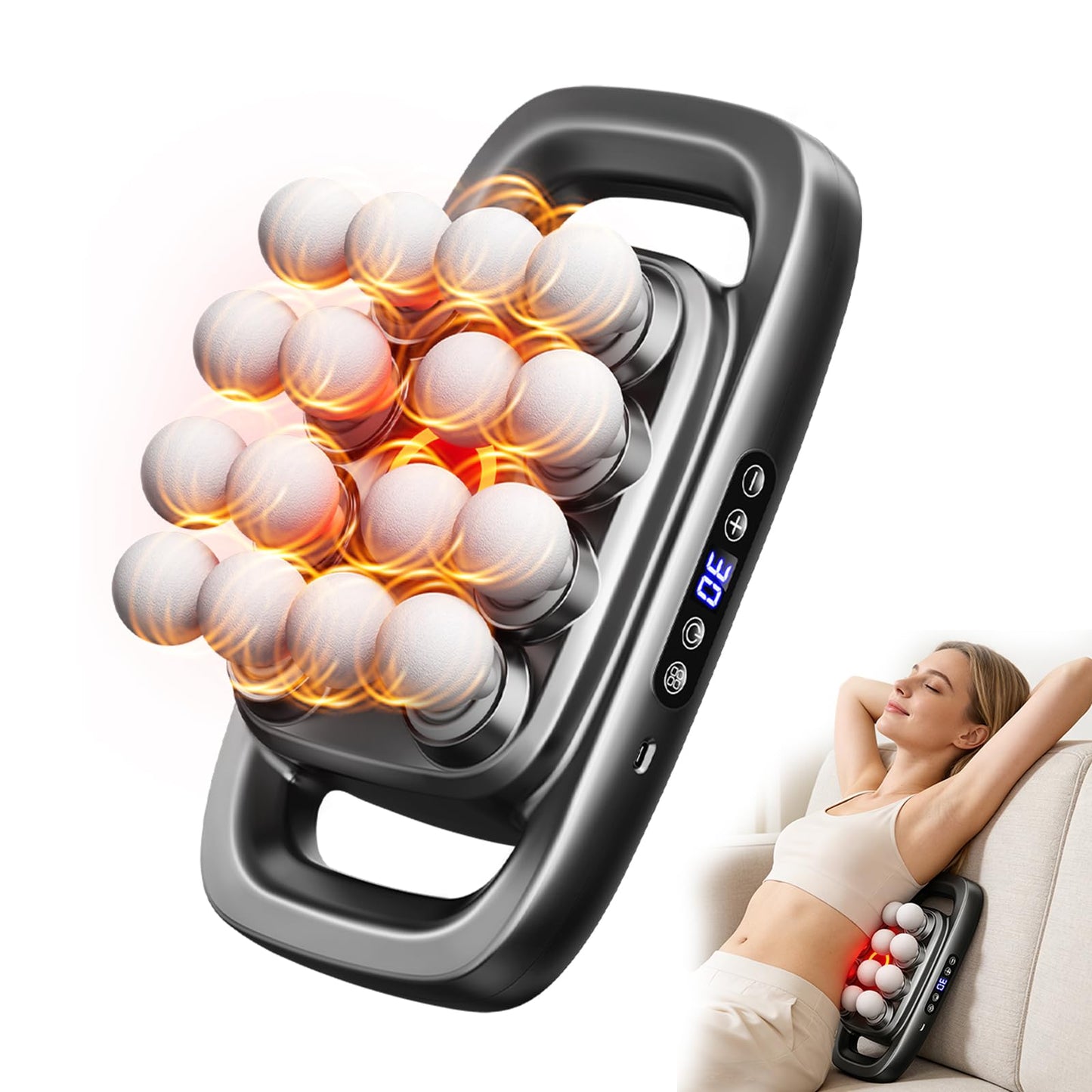 16 Head Deep Tissue Back Massager for Pain Relief, Multi Head Massager for Neck Shoulder, Massage Cushion with Red Light, Adjustable Intensity for Chair Home Office Car, Gifts for Men