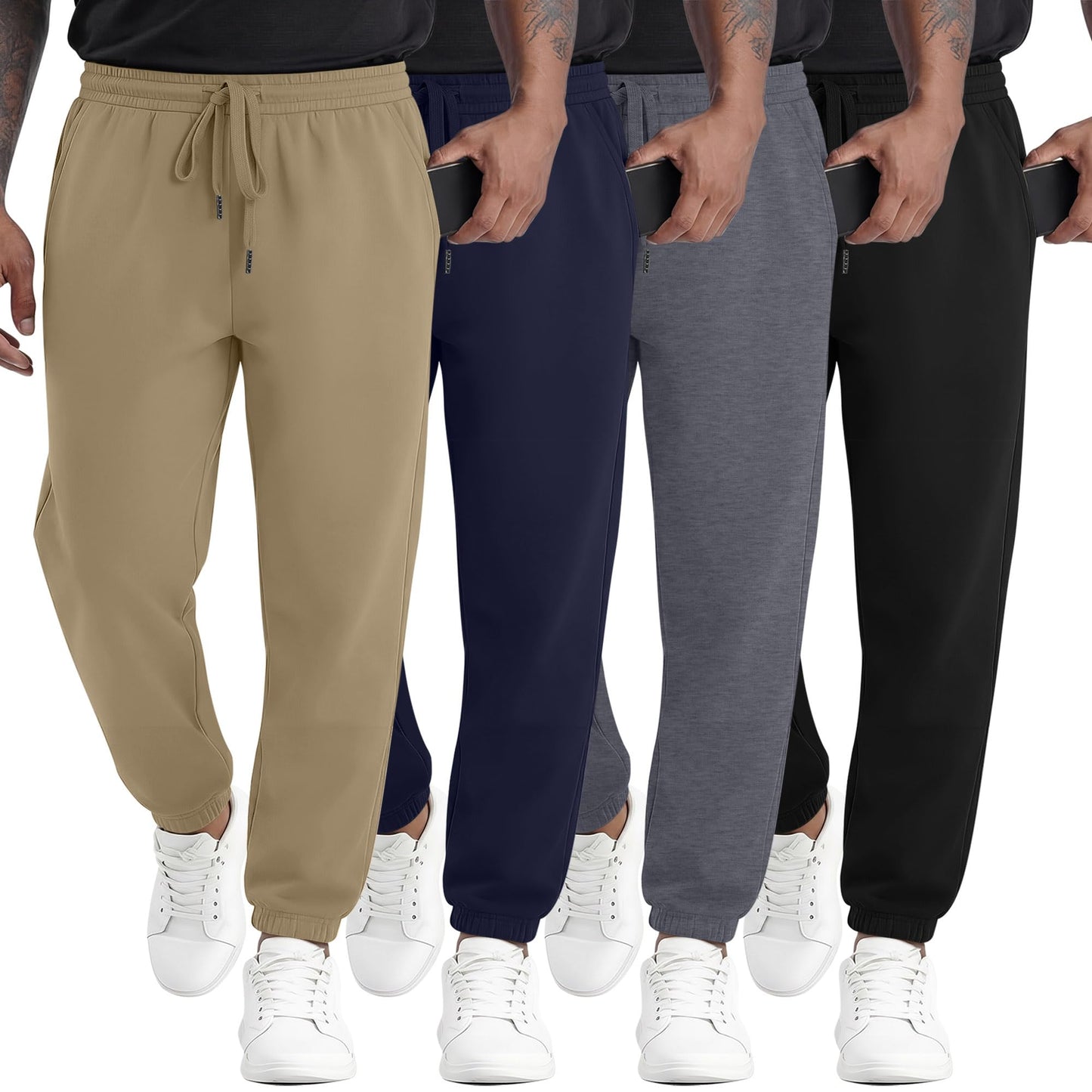 August Alley 4 Pack Mens Athletic Joggers Gym Workout Running Sweatpants Lounge Drawstring Track Sweat Pants with Pockets