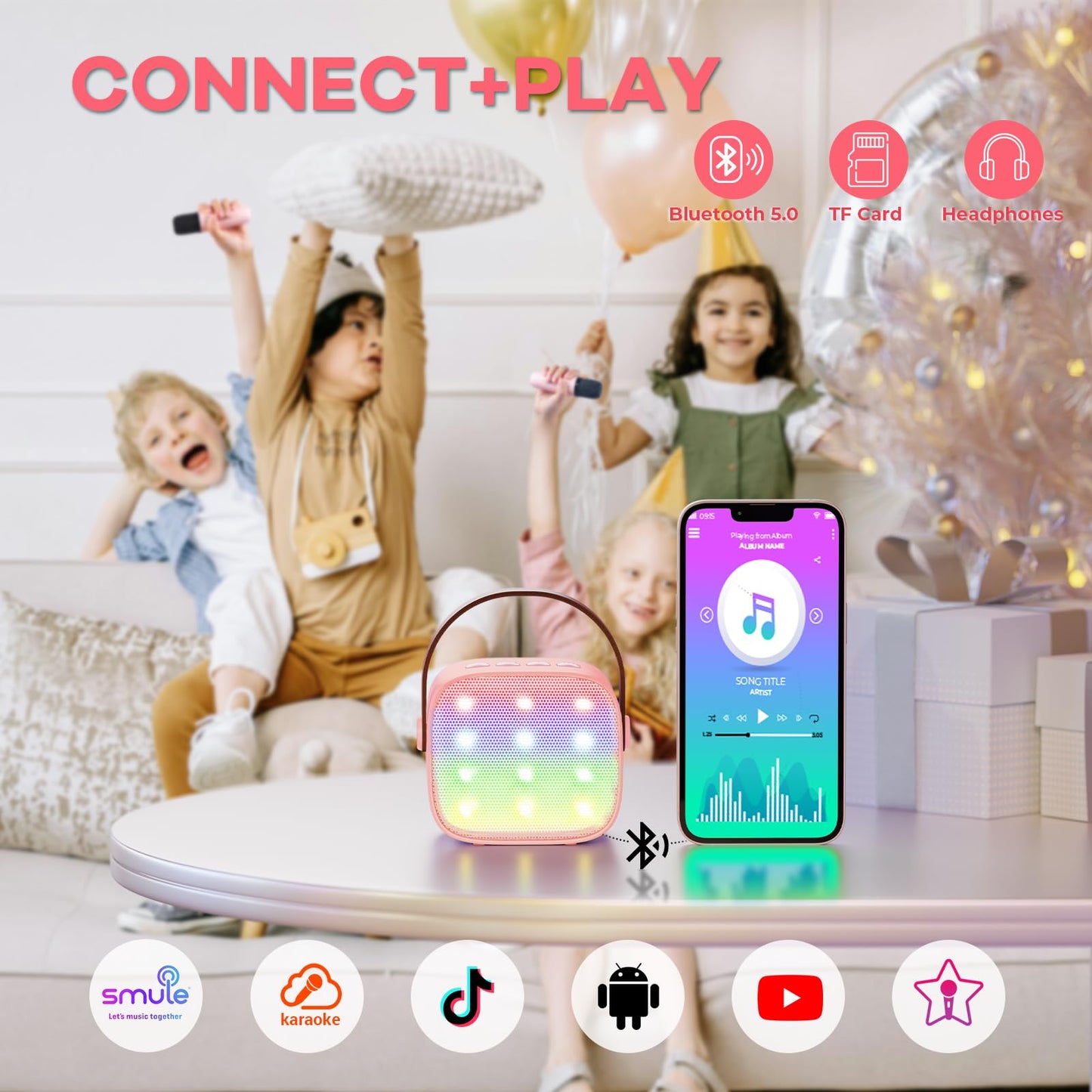 YLL Mini Karaoke Machine for Kids Adults, Portable Bluetooth Speaker with 2 Wireless Microphones, Trendy Birthday Gifts Toys for Girls Ages 3, 4, 5, 6, 7, 8, 9, 10+ Years Old Home Family Party (P-ink)