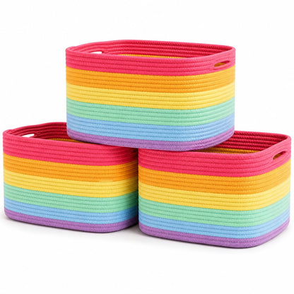 Light Honey Cotton Rope Baskets for Shelves, Set of 3 - 15"×10"×9½" - Woven Storage Baskets for Organizing - Closet, Nursery, Bedroom, Playroom - Toys, Books, Towels, Clothes