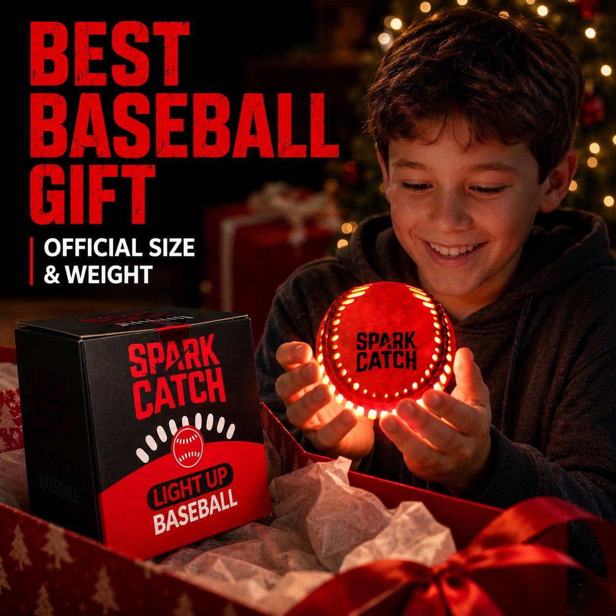 SPARK CATCH Light Up Baseball, Glow in The Dark Baseball, Sports Gear Accessories Gifts for Boys 8 9 10 11 12 13 14 15 Years Old, Kids Teens All Ages Gift Ideas