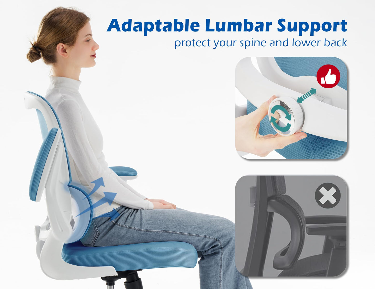 TRALT Ergonomic Office Chair - Desk Chair with Adjustable Lumbar Support Computer Chair - Mesh Comfy Chair with Flip-up Armrests - Gaming Chairs for Adults Home Office (Leather, White)