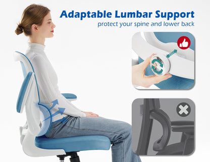 TRALT Ergonomic Office Chair - Desk Chair with Adjustable Lumbar Support Computer Chair - Mesh Comfy Chair with Flip-up Armrests - Gaming Chairs for Adults Home Office (Leather, White)