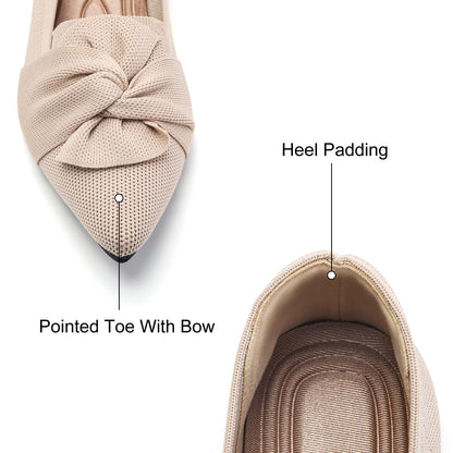 HIULYCENCE Flats for Womens Pointed Toe Ballet Flats with Bow Comfortable Knit Dressy Flats