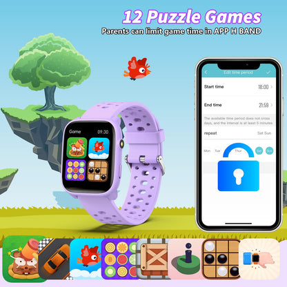 Smart Watch for Kids with 12 Puzzle Games, 1.83" Fitness Tracker Watch Heart Rate Sleep Monitor, Pedometer, Alarm Clock, Flashlight, Gift for 6-12 Year Old Boys Girls