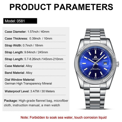 LN LENQIN Mens Watches Waterproof Stainless Steel Watch for Men Analog Quartz Fashion Business Designer Wristwatch