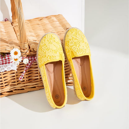 BABUDOG Women's Flats with Flower Embroideried,White Lace Ballet Flats,Comfortable Dress Flats