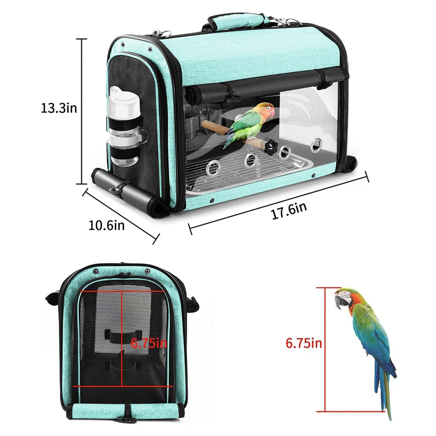 Bird Carrier Bag with Stand, Lightweight Backpack for Parrot, Portable Cockatiel Travel Cage with Accessories, Pet Transparent Breathable Carrier, Gray