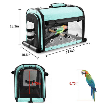 Bird Carrier Bag with Stand, Lightweight Backpack for Parrot, Portable Cockatiel Travel Cage with Accessories, Pet Transparent Breathable Carrier, Gray