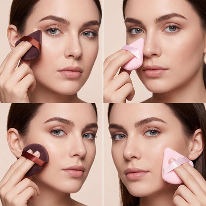 Pimoys 6 Pieces Powder Puff, Face Makeup Sponge Soft Velour Triangle Powder Puffs Beauty Sponge for Loose Powder (Black, Pink)