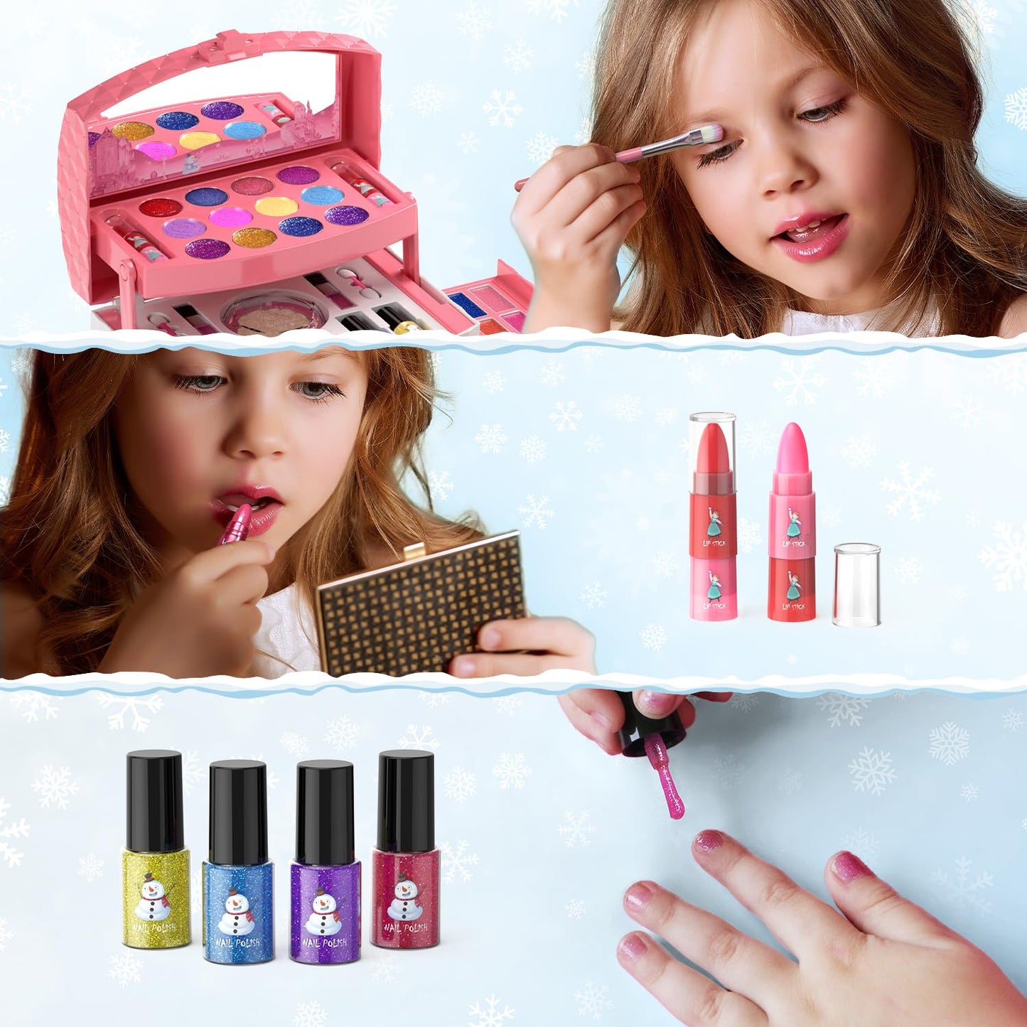PERRYHOME Kids Makeup Set for Girl 56 Pcs Washable Real Cosmetic, Non-Toxic Frozen Toys Toddler Makeup Kit, 2026 New CPF Sustainable Materials Birthday Gift for 3 4 5 6 7 8 9 10 11 12 Year Old Girls