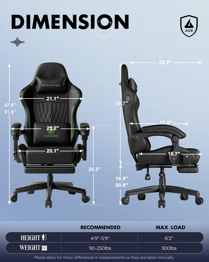 GTPLAYER Gaming Chair for Adults, Ergonomic Computer Game Chairs with Speakers, Footrest & Linkage Armrest, Reclining High Back Silla Gamer for Home Office, Ace Pro, Off-White