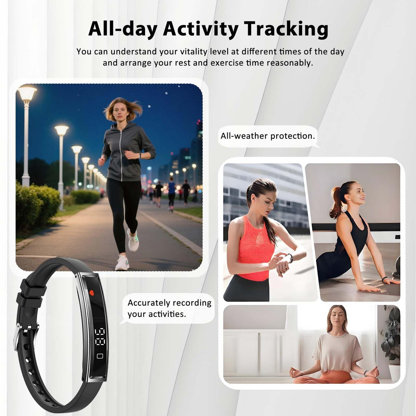 Smart Bracelet Fitness Health Tracker for Men Women with 2 Bands | 24/7 Heart Rate/Pressure Detection/Sleep Monitor, 5ATM Waterproof, Multiple Sport Modes, Android iOS Compatible