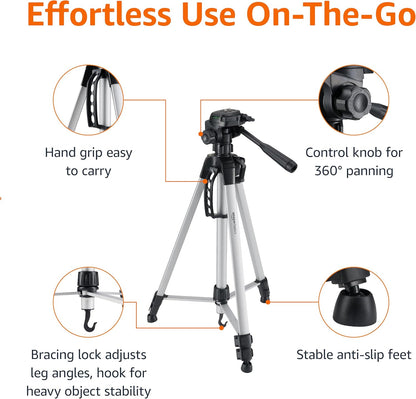Amazon Basics 50-inch Lightweight Portable Camera Tripod Stand with Quick-Release Plate, Adjustable Height, Aluminum, for Travel Photography, Champagne