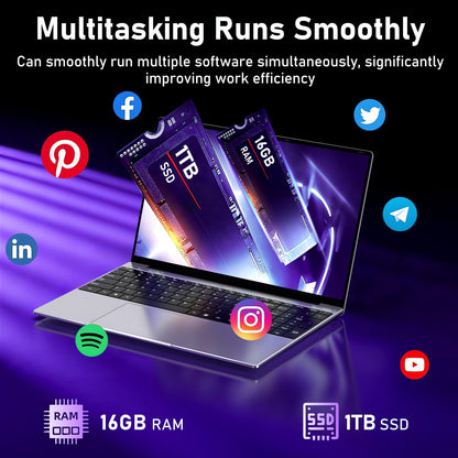 Gaming Laptop 2026,15.6 Inch Laptops Computer with 16GB RAM 1TB SSD,Intel Core i7(Up to 3.9GHz),Windows 11 Pro & Office Included,Backlit Keyboard,Portable Laptop for Gaming College Student Business