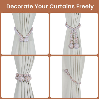 KLOGTSIND Magnetic Curtain Tiebacks, Curtain Holdbacks for Curtains 2 Pack, Wood Bead Curtain Holders for Boho Bedroom Decor, Baby Nursery Decor, Farmhouse Decor