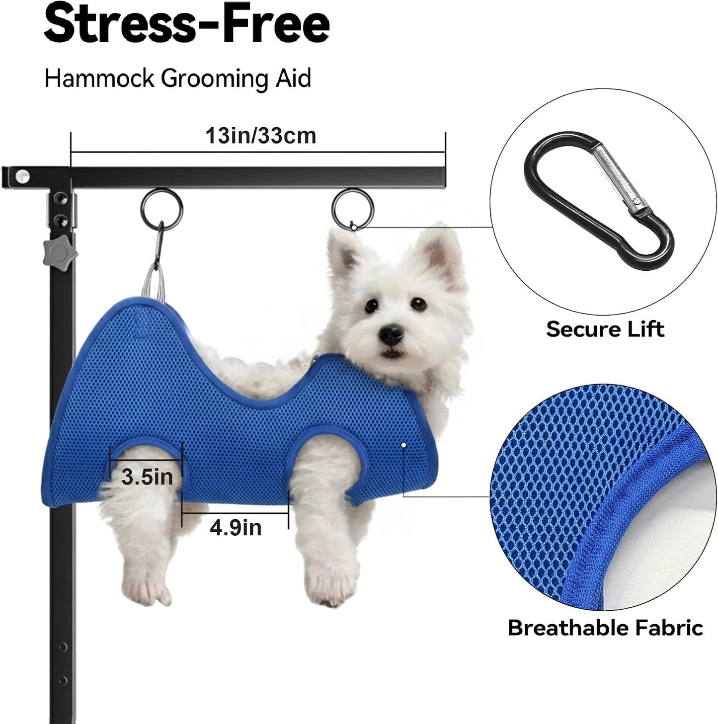 Dog Grooming Arm for Table, for Small Dogs, with Hammock & Haunch Holder | Foldable Arm with Clamp, Adjustable Height 26"-40", Pet Grooming Station for Home Nail Cutting & Trimming
