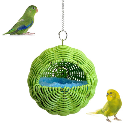 BNOSDM Rattan Bird Nest Parrot Nesting House Parakeet Nesting Soft Lovebird Warm Bed Sleeping for Parrots Bird Cage Accessories for Cockatiels Budgerigars Finches Canaries (Single-Hole Style)