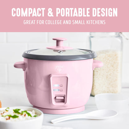 GreenLife Rice Cooker with Removable PFAS-Free Ceramic Nonstick Pot, 3-Cups Uncooked/6-Cups Cooked, Grains & Oatmeal Multicooker, Compact One-Switch Design, Auto Keep Warm, Easy Clean, Cream