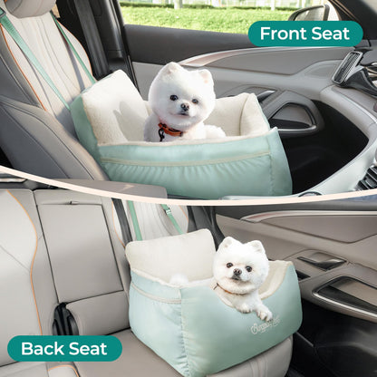 BurgeonNest Dog Car Seat for Small Dogs, Soft Pet Car Travel Home Bed Under 25 lbs, Fully Detachable and Washable Cat Booster Carseats with Storage Pockets and Clip-On Leash Portable Carrier,Black