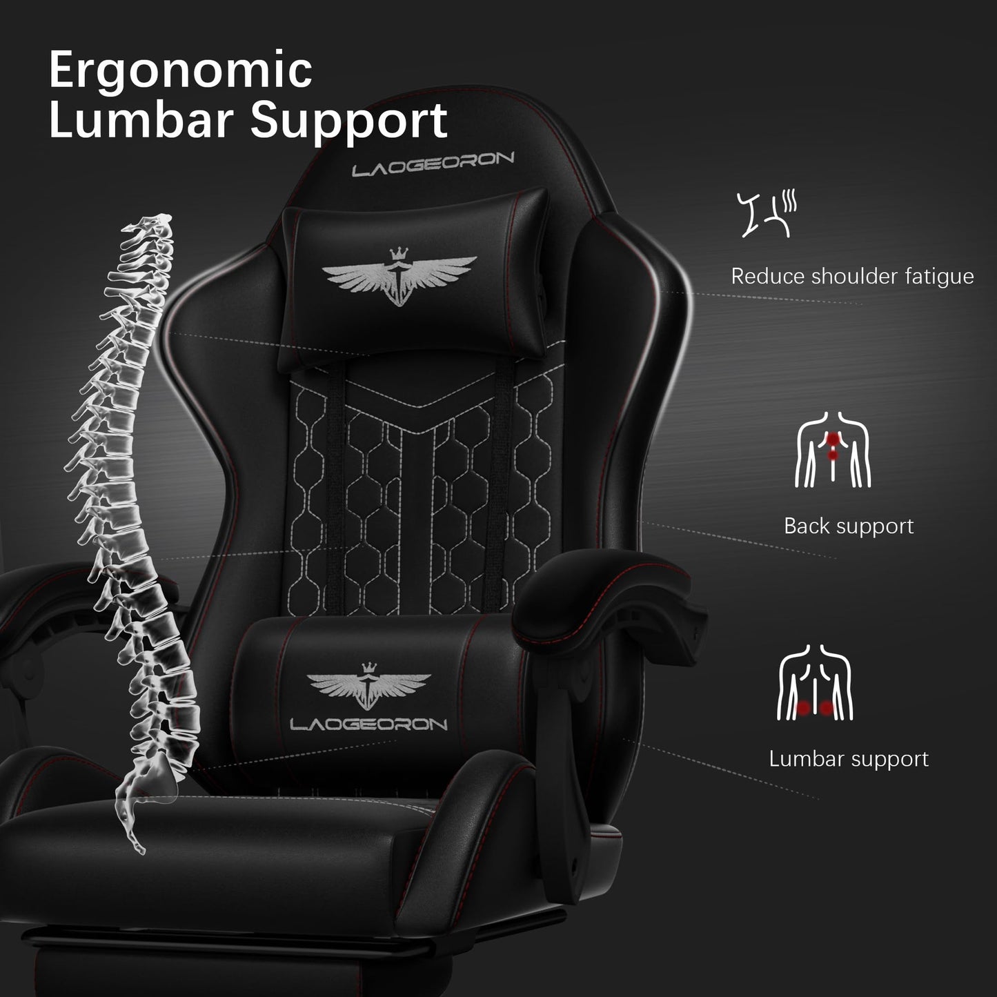 Ergonomic Gaming Chair, RGB LED Lights Computer Chairs with Retractable Footrest, 400 lbs Lumbar Support Linked Armrests Gamer Chair High Back Heavy Duty Video Game Chairs (Black Red)