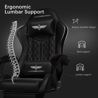 Ergonomic Gaming Chair, RGB LED Lights Computer Chairs with Retractable Footrest, 400 lbs Lumbar Support Linked Armrests Gamer Chair High Back Heavy Duty Video Game Chairs (Black Red)