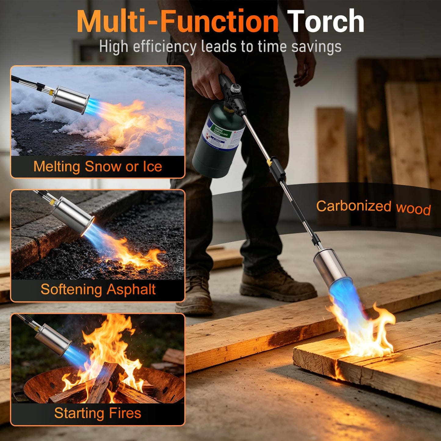 Sondiko Propane Torch Weed Burner, High Output Weed Torch Flamethrower, 30" Detachable Long Arm Heavy Duty Blow Torch For Garden, Wood, Ice, Snow, Melting(PROPANE TANK NOT INCLUDED)