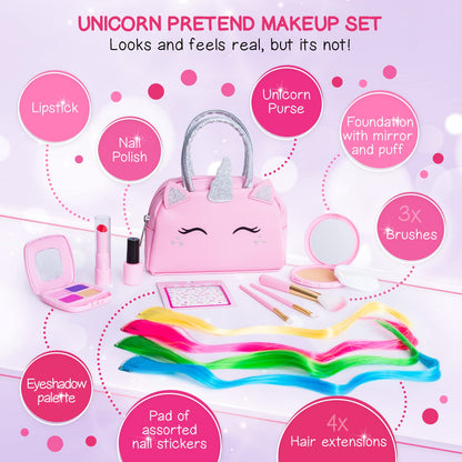 Kids Real Makeup Kit with Pink Unicorn Purse, Non Toxic Washable Make Up Set - Unicorn Toys for Girls Age 4-6, 5 Year Old Girl Birthday Gift Ideas, Toddler Little Girl Gifts 3 4 5 6 7 8 9 10 Years Old